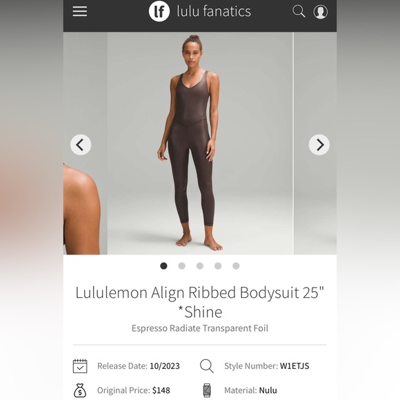 Lululemon Align Ribbed Bodysuit Brown Women’s Size 6 - Picture 1 of 8
